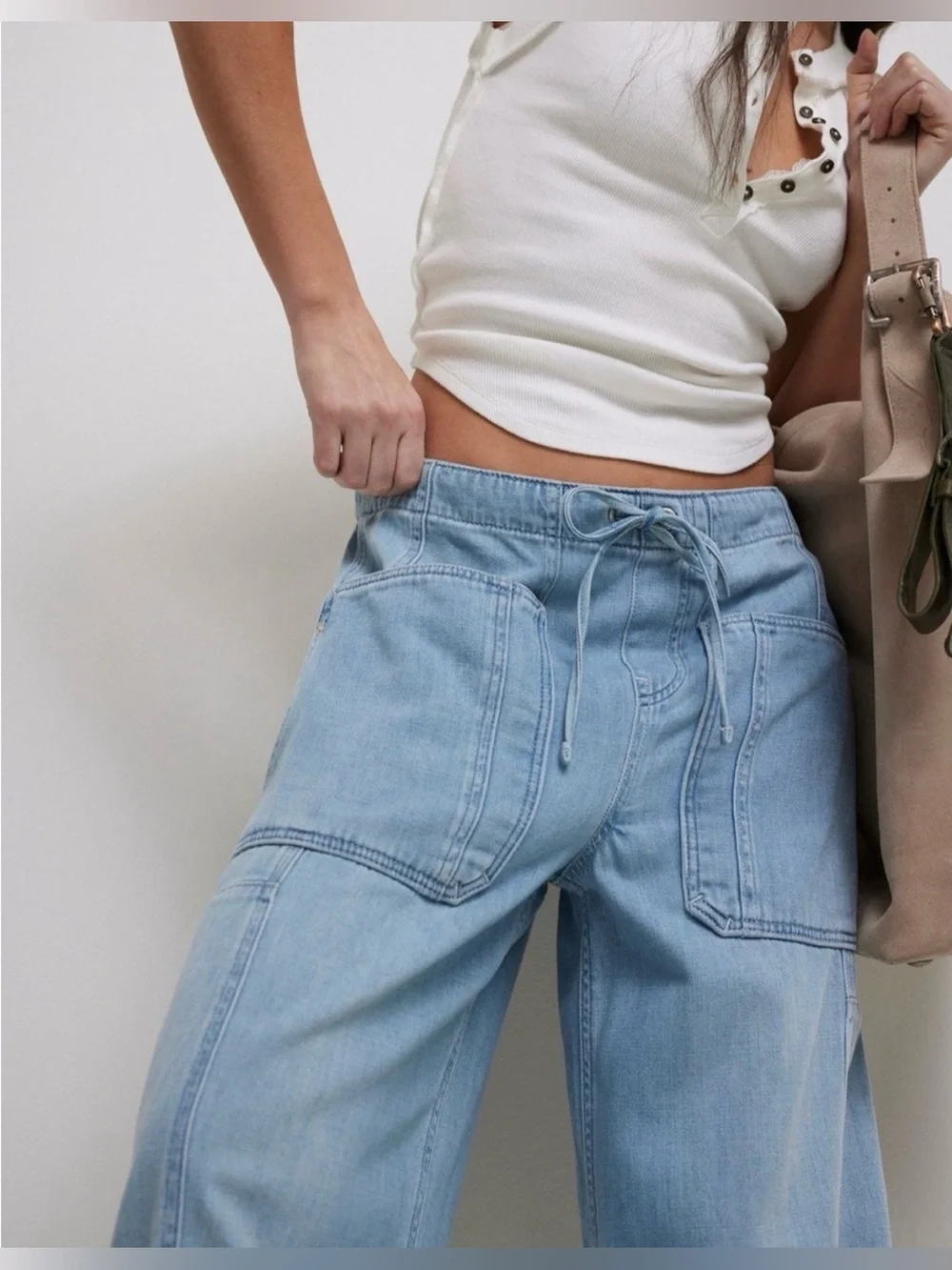 NWOT Free People We The Free Silverton Pull-On Barrel Jeans - blue - SMALL